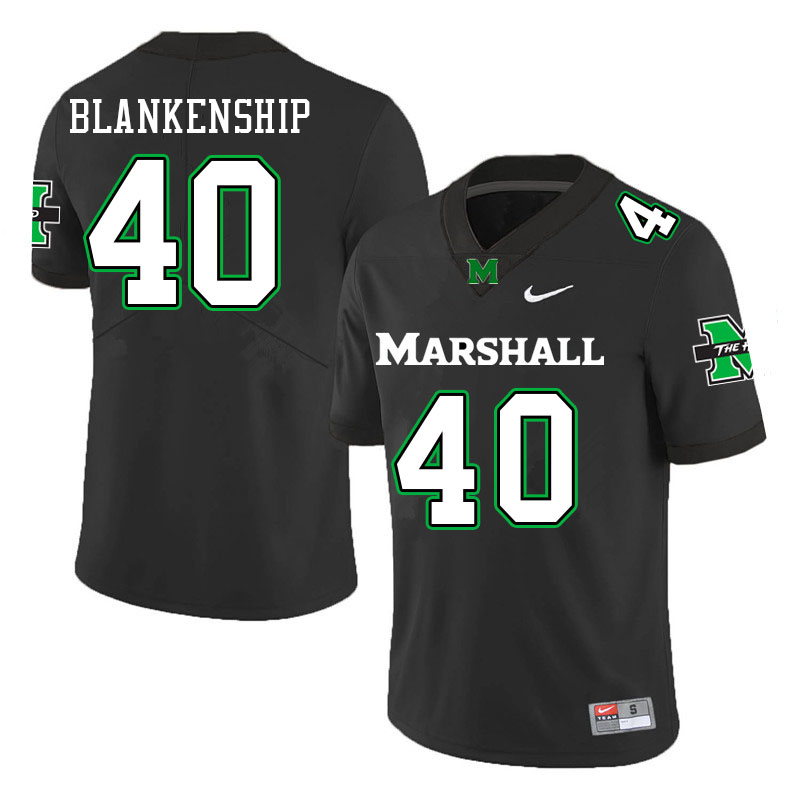 Men #40 Beau Blankenship Marshall Thundering Herd College Football Jerseys Stitched-Black - Click Image to Close